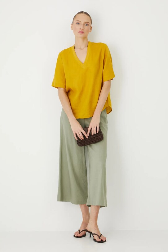 Bluzka lniana damska gładka kolor żółty RS25.BKDB02 żółty RS25