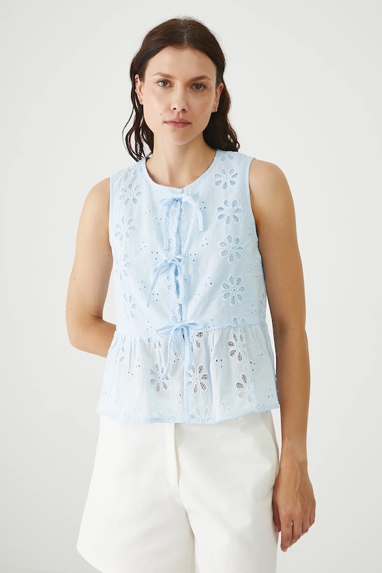 Bluzka bawełniana damska bez rękawów RS25.BKDB03 niebieski RS25