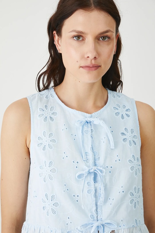 Bluzka bawełniana damska bez rękawów niebieski RS25.BKDB03