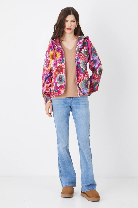 Bluza bawełniana damska z kapturem w kwiaty kolor różowy RS25.BLD010 różowy RS25