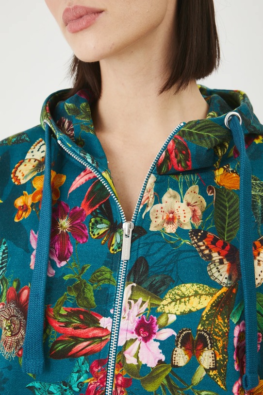 Bluza bawełniana damska z kapturem wzorzysta kolor zielony RS25.BLD051 turkusowy