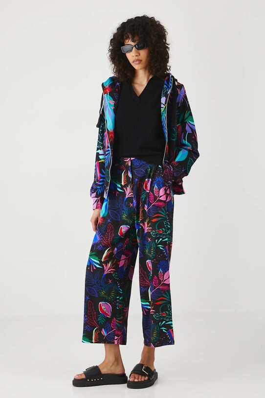 Bluza bawełniana damska z kapturem wzorzysta kolor czarny RS25.BLD090 czarny RS25
