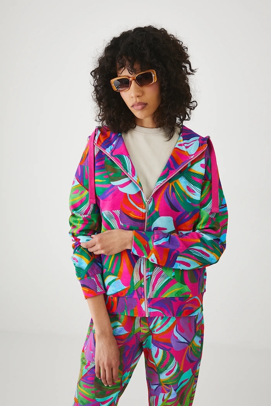 Bluza bawełniana damska z kapturem wzorzysta kolor multicolor wzorzyste multicolor RS25.BLD090