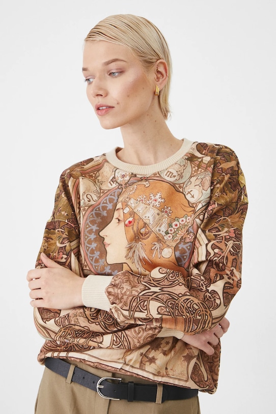 Bavlnená mikina dámska z kolekcie Eviva L'arte béžová farba béžová RS25.BLD255