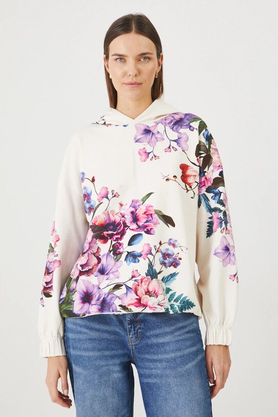 Bluza damska z kapturem w kwiaty kolor beżowy RS25.BLD300 beżowy RS25
