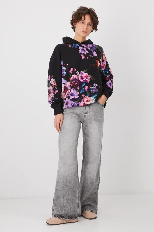 Bluza damska z kapturem w kwiaty kolor czarny RS25.BLD300 czarny RS25