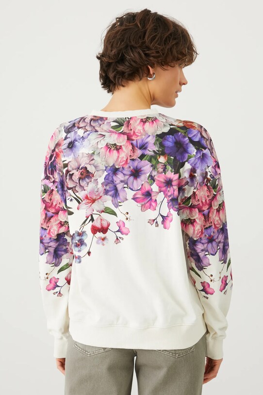 Odzież Bluza bawełniana damska z nadrukiem w kwiaty kolor beżowy RS25.BLD301 beżowy