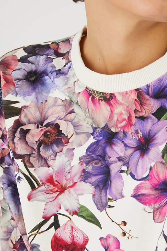 Bluza bawełniana damska z nadrukiem w kwiaty kolor beżowy RS25.BLD301 beżowy