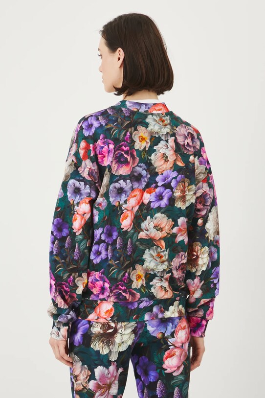 Odzież Bluza damska oversize w kwiaty kolor turkusowy RS25.BLD302 turkusowy