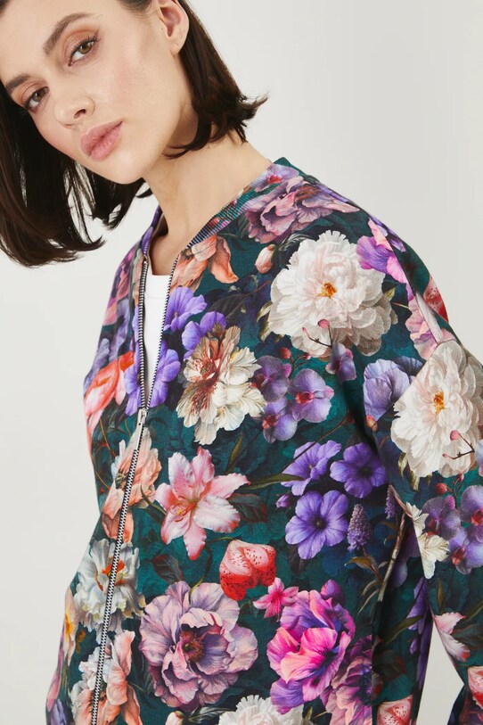 Bluza damska oversize w kwiaty kolor turkusowy turkusowy RS25.BLD302
