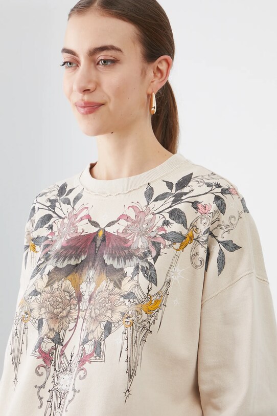 Bluza bawełniana damska z nadrukiem kolor beżowy beżowy RS25.BLD402