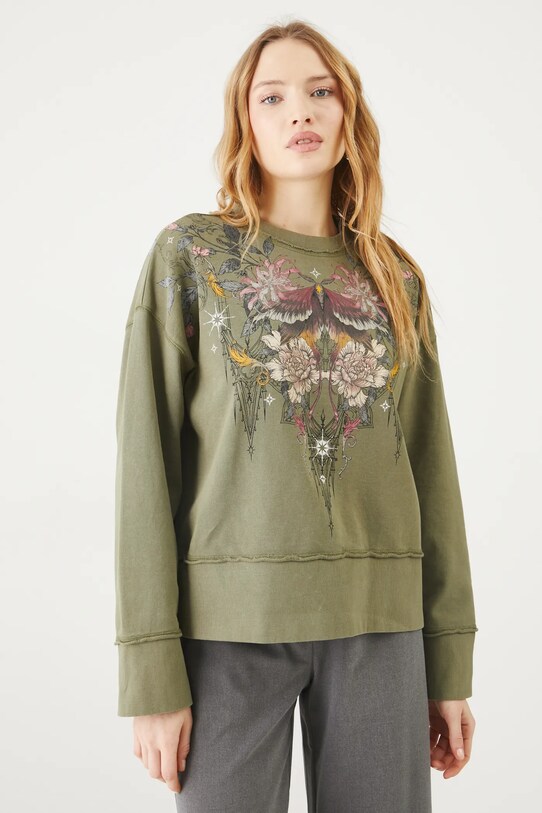 Bluza bawełniana damska z nadrukiem kolor zielony bawełna zielony RS25.BLD402