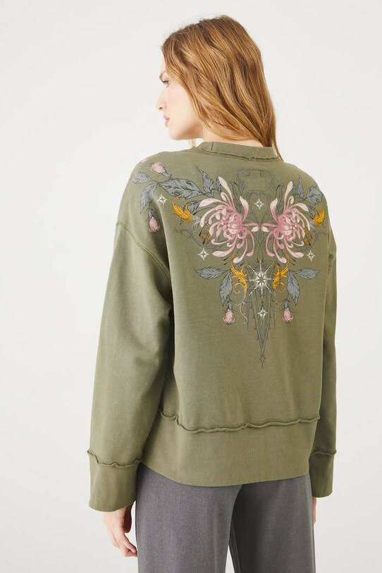 Odzież Bluza bawełniana damska z nadrukiem kolor zielony RS25.BLD402 zielony