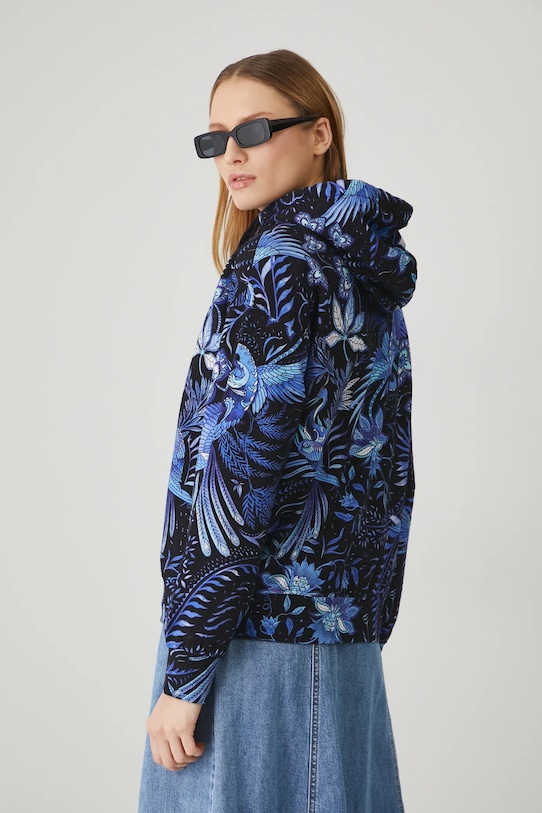 Odzież Bluza damska z kapturem wzorzysta kolor granatowy RS25.BLD701 granatowy