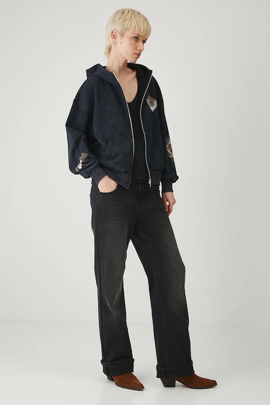 Bluza bawełniana damska z nadrukami kolor szary bawełna szary RS25.BLD801