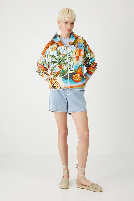 Bluza bawełniana damska z kapturem wzorzysta RS25.BLDB03 multicolor RS25