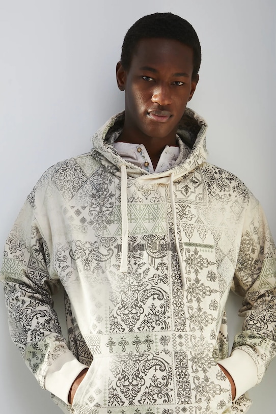 Bluza męska z kapturem wzorzysta kolor beżowy wzorzyste beżowy RS25.BLM403