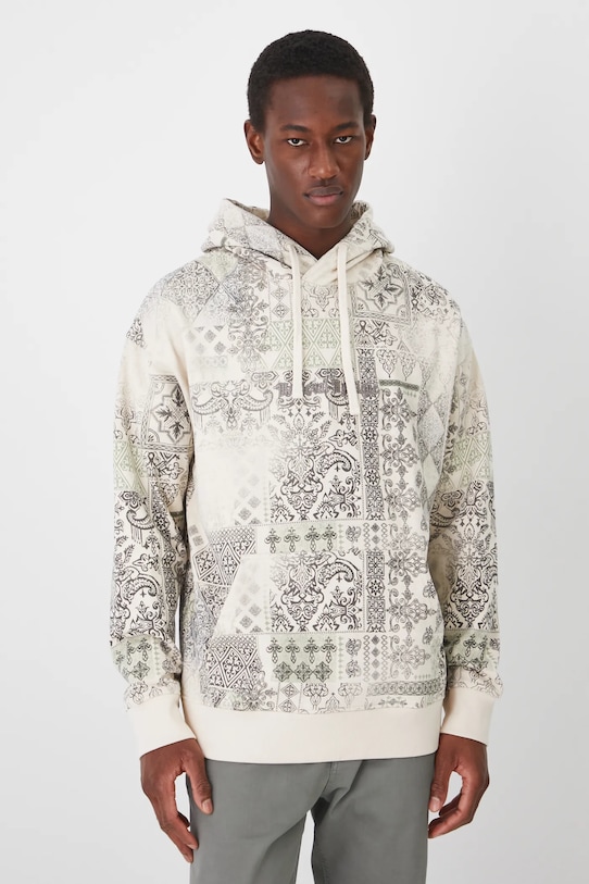 Bluza męska z kapturem wzorzysta kolor beżowy beżowy RS25.BLM403