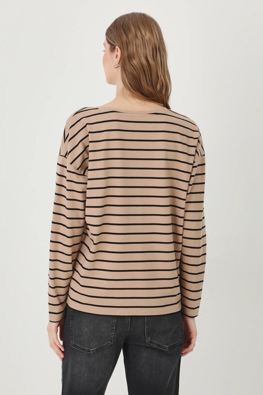 Odzież Longsleeve bawełniany damski z elastanem w pasy kolor beżowy RS25.BUD050 beżowy