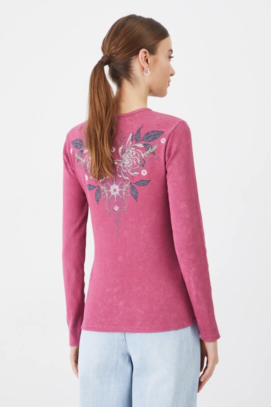 Odzież Longsleeve bawełniany damski z elastanem prążkowany kolor różowy RS25.BUD400 różowy