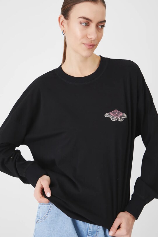 Longsleeve bawełniany damski z nadrukiem kolor czarny RS25.BUD401 czarny RS25