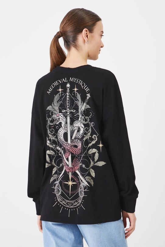 Odzież Longsleeve bawełniany damski z nadrukiem kolor czarny RS25.BUD401 czarny