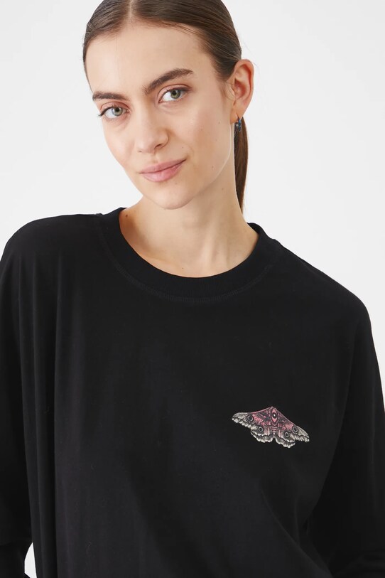 Longsleeve bawełniany damski z nadrukiem kolor czarny czarny RS25.BUD401