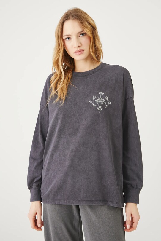 Odzież Longsleeve bawełniany damski z nadrukiem kolor szary RS25.BUD401 szary