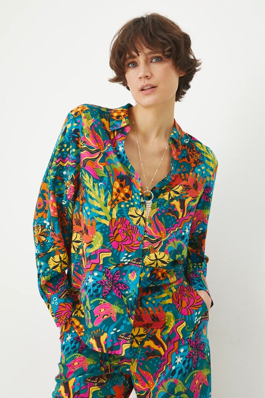 Koszula damska regular z wiskozy kolor multicolor casual multicolor RS25.KDD070