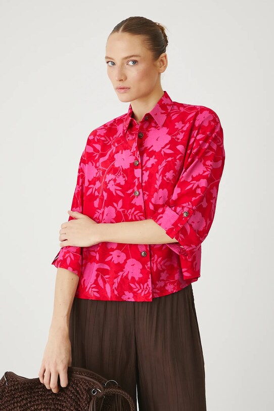 Koszula damska oversize wzorzysta kolor czerwony wzorzyste czerwony RS25.KDD0B0