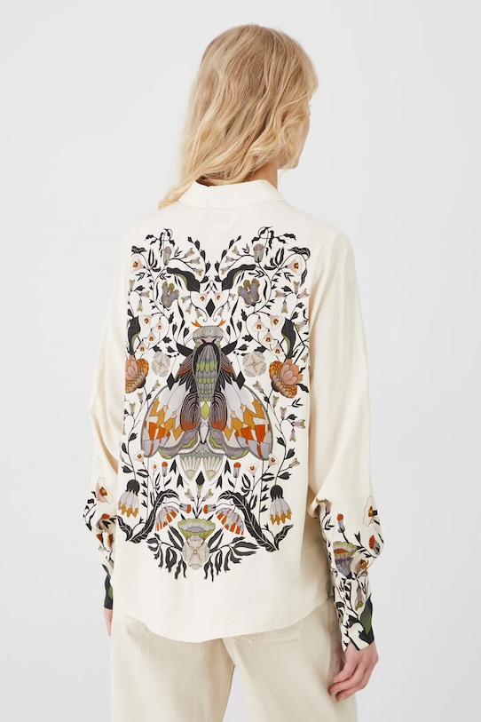 Odzież Koszula damska oversize z nadrukiem kolor beżowy RS25.KDD600 beżowy