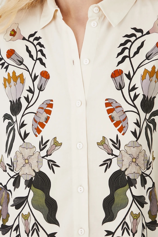 Koszula damska oversize z nadrukiem kolor beżowy RS25.KDD600 beżowy