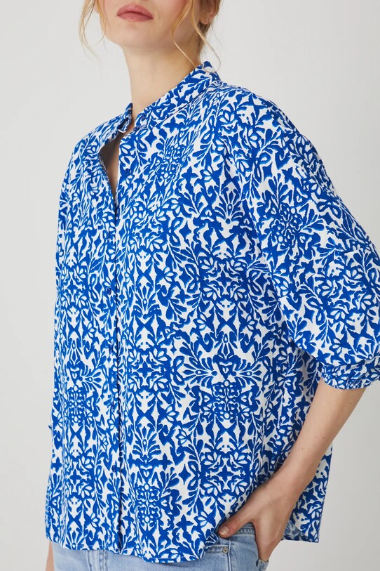 Koszula z domieszką lnu damska wzorzysta kolor multicolor multicolor RS25.KDD703