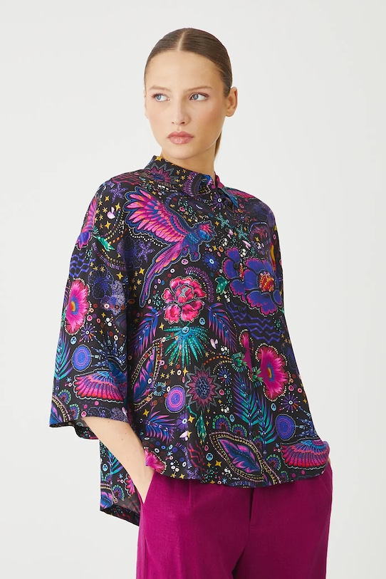 Koszula damska oversize z wiskozy kolor czarny casual czarny RS25.KDDA01