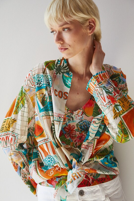 Koszula bawełniana damska oversize wzorzysta kolor multicolor wzorzyste multicolor RS25.KDDB02
