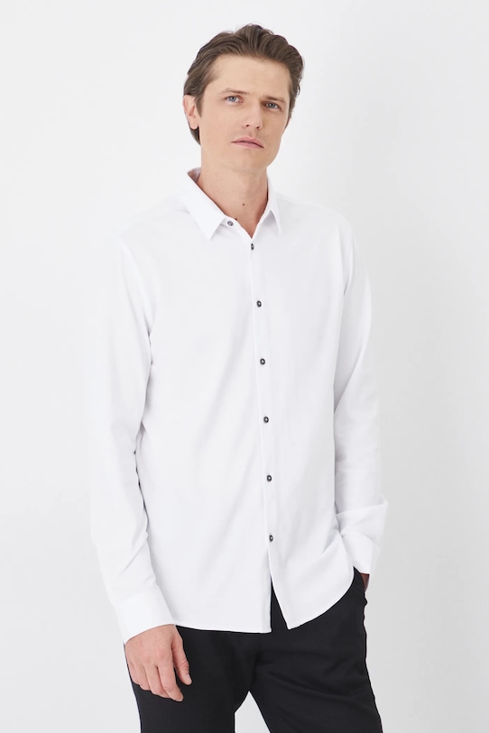 Koszula męska z kołnierzykiem klasycznym z fakturą kolor biały z elastanem biały RS25.KDM010