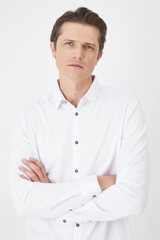 Odzież Koszula męska z kołnierzykiem klasycznym z fakturą kolor biały RS25.KDM010 biały