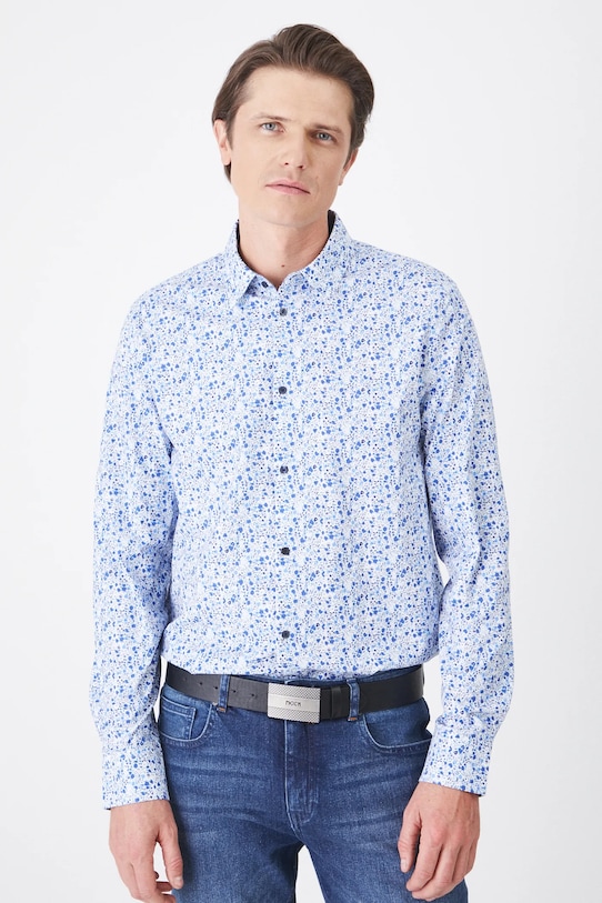 Koszula męska z kołnierzykiem klasycznym z drobnym wzorem kolor biały długi biały RS25.KDM011