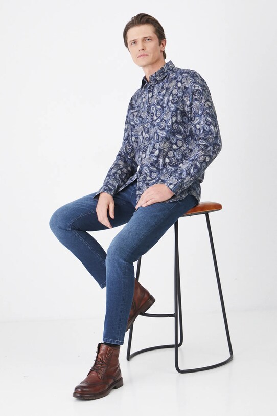 Koszula męska z kołnierzykiem klasycznym z drobnym wzorem kolor multicolor długi multicolor RS25.KDM011