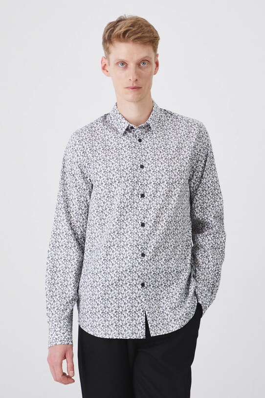 Koszula męska z kołnierzykiem klasycznym z drobnym wzorem kolor biały długi biały RS25.KDM013