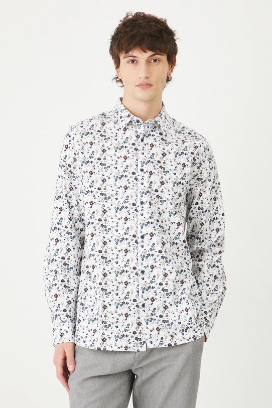 Koszula męska z kołnierzykiem klasycznym z drobnym wzorem kolor biały z elastanem biały RS25.KDM033