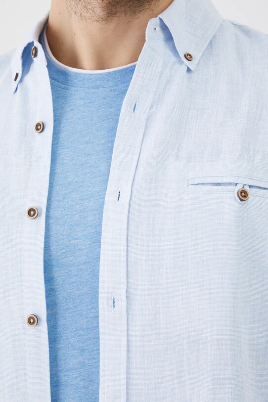 Lněná košile pánská s límcem button-down modrá barva RS25.KDM050 modrá