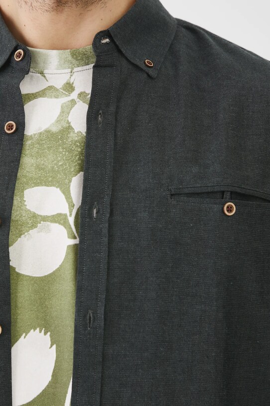 Lněná košile pánská s límcem button-down zelená barva RS25.KDM050