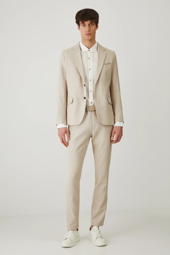 Koszula lniana męska z kołnierzykiem button-down kolor biały RS25.KDM071 biały RS25
