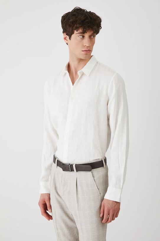 Lněná košile pánská s klasickým límcem bílá barva RS25.KDM090 bílá RS25