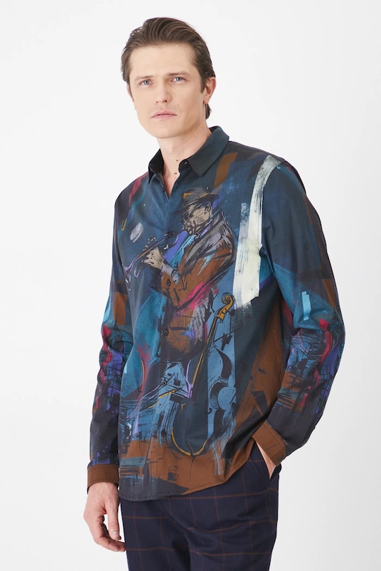 Koszula męska z kołnierzykiem wzorzysta kolor multicolor RS25.KDM100 multicolor RS25