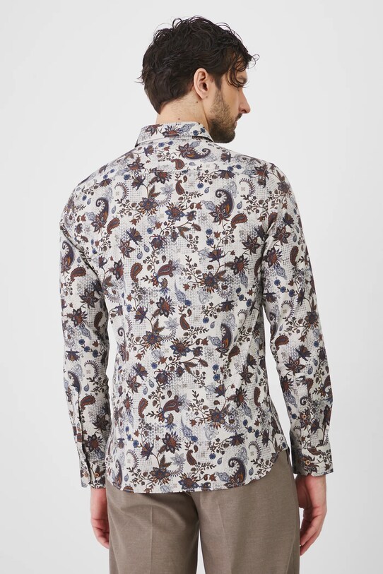 Odzież Koszula męska z kołnierzykiem klasycznym wzorzysta kolor beżowy RS25.KDM303 beżowy