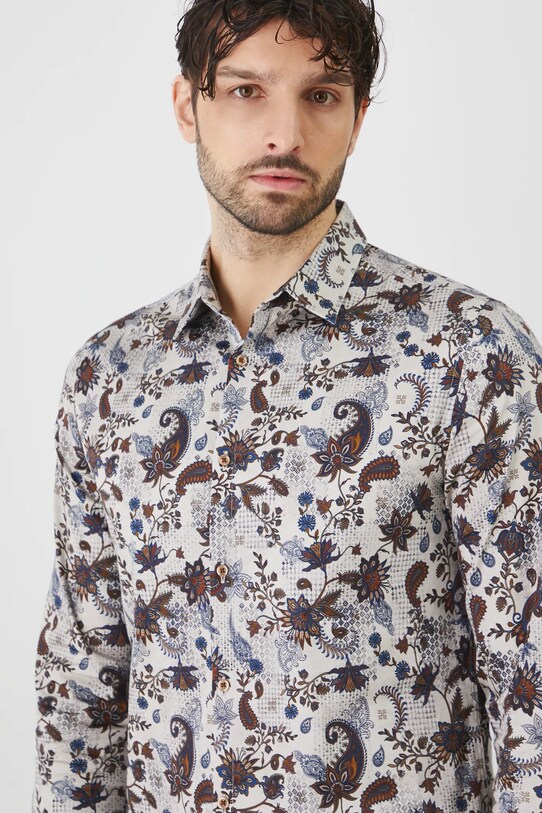 Koszula męska z kołnierzykiem klasycznym wzorzysta kolor beżowy RS25.KDM303 beżowy