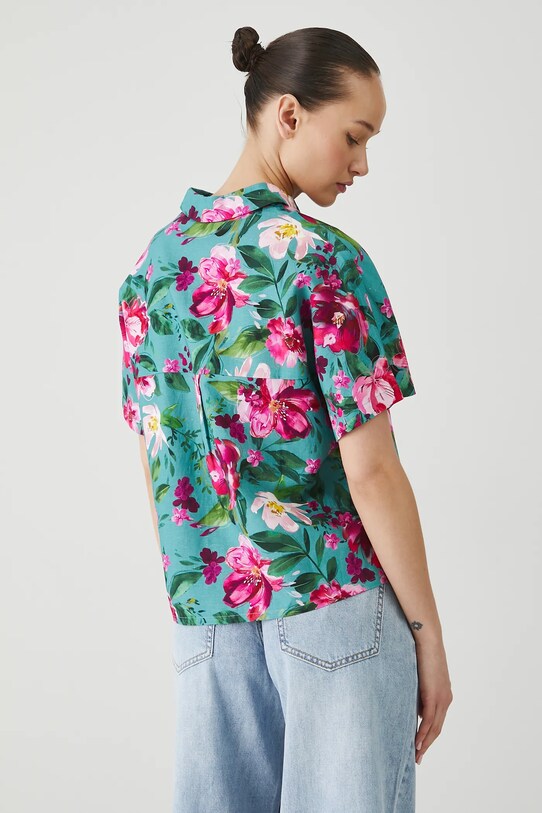 Odzież Koszula z domieszką lnu w kwiaty kolor turkusowy RS25.KKD070 turkusowy