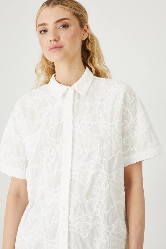 Koszula bawełniana damska z ozdobnymi haftami kolor biały biały RS25.KKD902